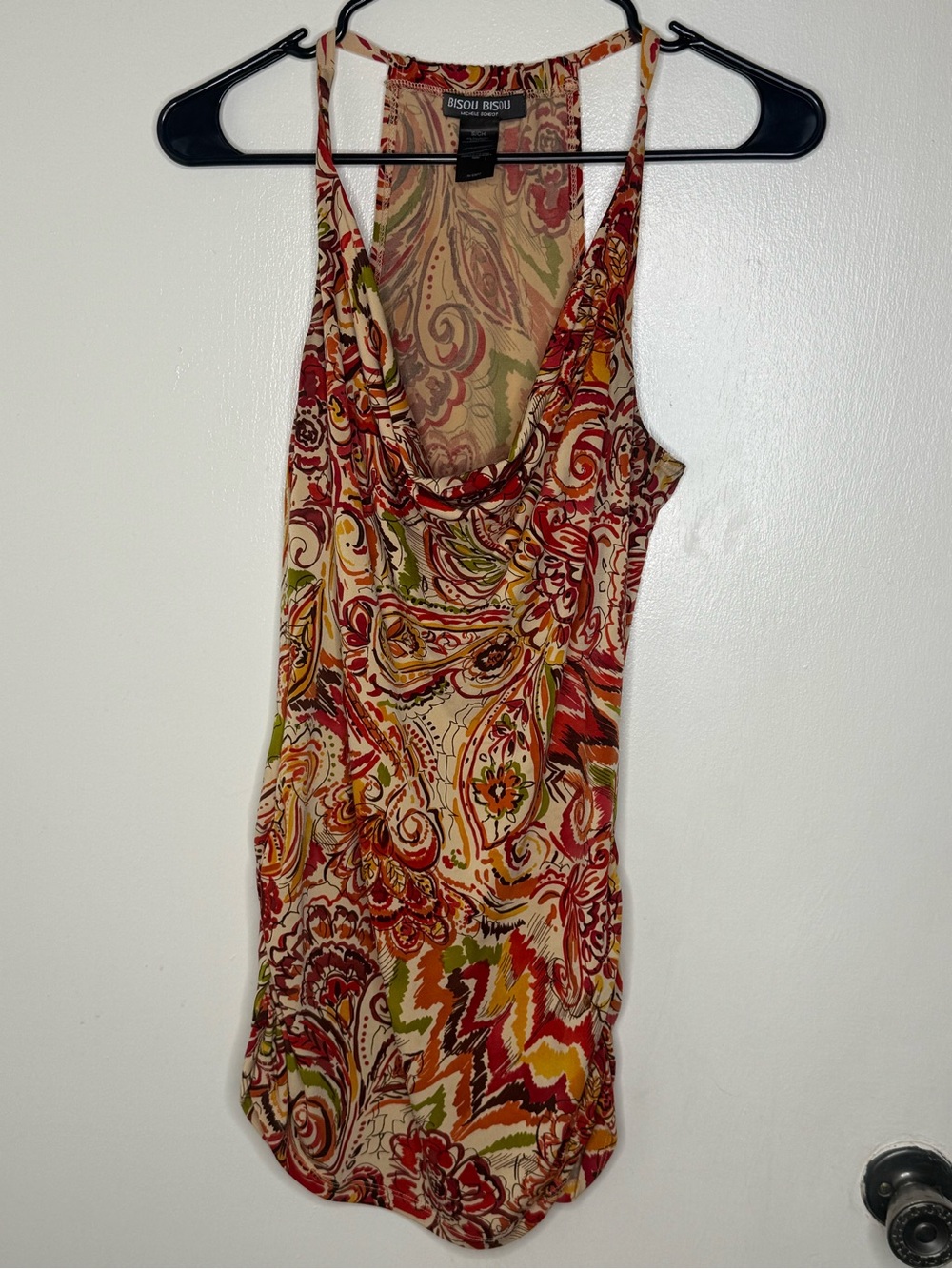 Bisou Bisou Michele Bohbot Paisley Cowl Neck Tunic Tank Y2K Boho Size S